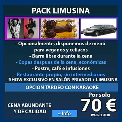 Cartel del Pack Limusina para despedidas en Valencia: cena, show privado y limusina por 70 €